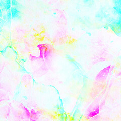Turquoise blue, yellow and pink irregular stains. Acrylic or watercolor paint. Abstract pattern in grunge style.