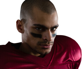 Naklejka premium Portrait of confident American football player with face paint