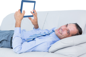 Smiling businessman using digital tablet