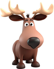 3D cute Moose cartoon wild animal. transparent background, PNG. Generative AI