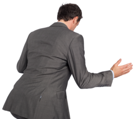 Businessman posing with hands out