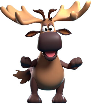 recommend clip art: 3D cute Moose cartoon wild animal. transparent background, PNG. Generative AI