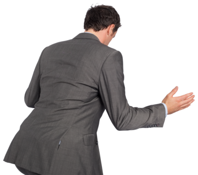 Businessman posing with hands out