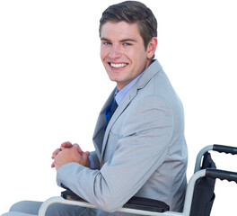 Portrait of smiling businessman sitting on wheelchair