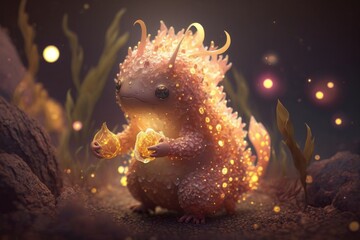 Beautiful and abstract luminescent surreal animal, fire dragon baby, lace lace concept. generative ai.