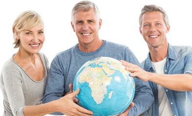 Portrait of people holding globe 