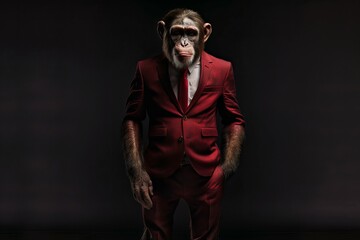 Fototapeta na wymiar Anthropomorphic monkey in a smart suit. AI generated, human enhanced.
