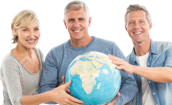 Portrait of people holding globe  - Powered by Adobe