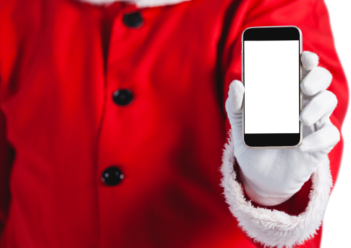 Santa Claus holding mobile phone - Powered by Adobe