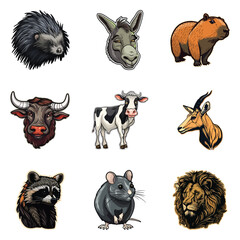 Obraz premium Animals Flat Icon Set Isolated On White Background