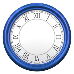 Blue wall clock with roman numerals