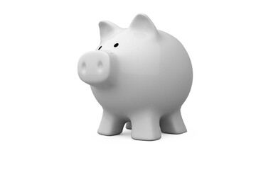 White piggy bank over white background