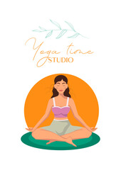 Obraz premium Illustration of woman doing yoga for Yoga Day Celebration on abstract background.