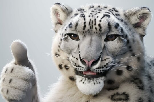 Realistic Snow Leopard Giving Thumbs Up Sign [Generative AI]