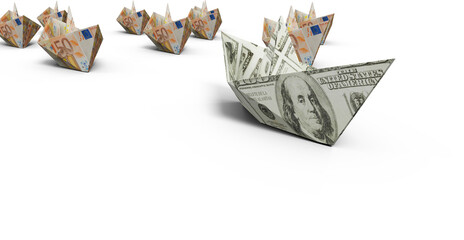 Paper boats made of currency