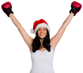 Woman wearing red boxing gloves