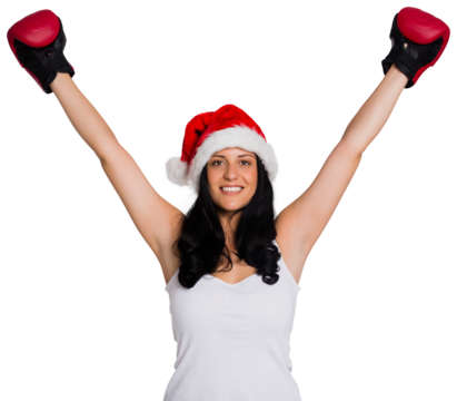 Woman wearing red boxing gloves