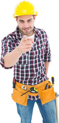 Confident male repairman pointing at you
