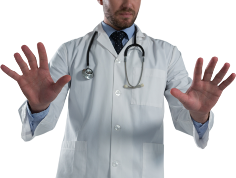 Male doctor using invisible screen