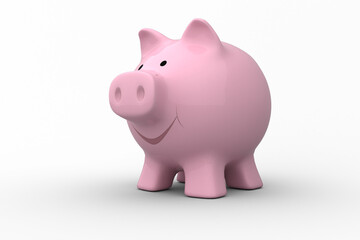 Pink piggy bank against white background