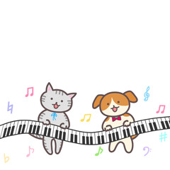 ピアノを弾く犬と猫