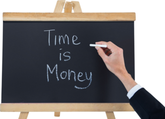 Cropped hand of businessman writing on blackboard