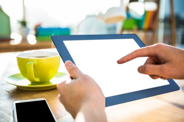 Cropped image of hipster businessman using tablet 