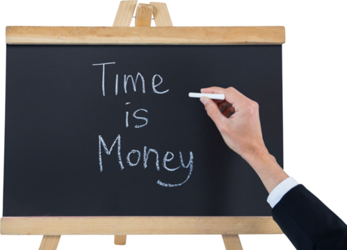 Cropped hand of businessman writing on blackboard