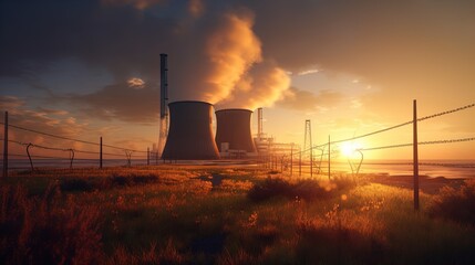Nuclear Power Plant: Advanced Energy Production in 8K created with generative ai technology - obrazy, fototapety, plakaty