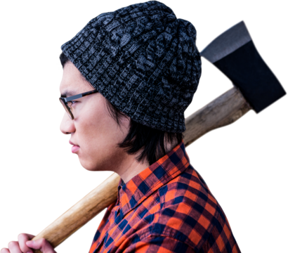 Side view of hipster holding a axe - Powered by Adobe