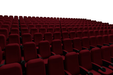 Red theater chairs in auditorium