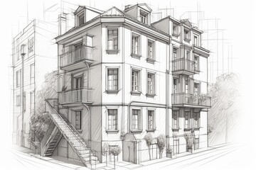 building with stairs and windows. Generative AI