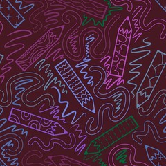 Cartoon doodle markers seamless school pencil and blackboard pattern for wrapping paper and kids clothes print