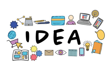 Idea text amidst various icons