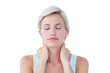 Woman with eyes closed suffering from neck ache 