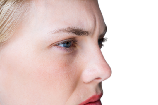 Close up of nervous blond woman  - Powered by Adobe