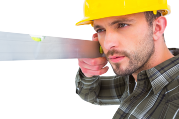 Carpenter using spirit level