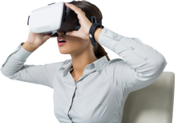 Female executive using virtual reality headset