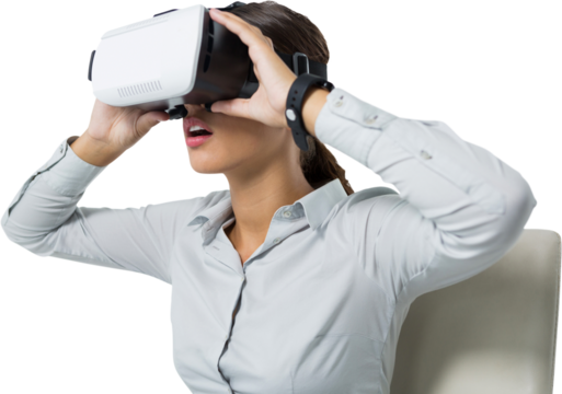 Female executive using virtual reality headset