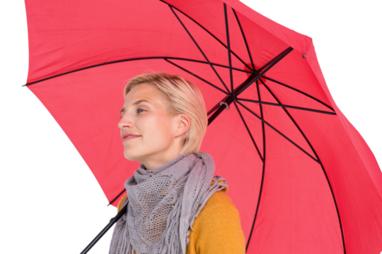 Happy woman keeping dry