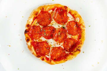 pizza with chorizo, top view