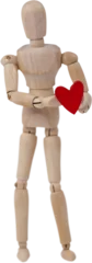 Poster Wooden 3d figurine standing and holding a red heart © vectorfusionart