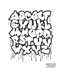 Graffiti alphabet. Comic style hand drawn font isolated on white background.