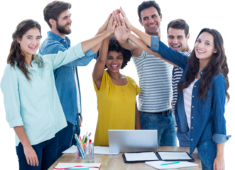 Group of young colleagues using laptop 