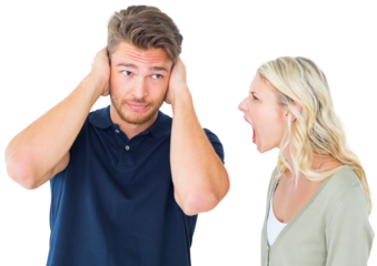 Man not listening to his shouting girlfriend