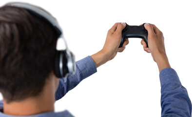 Cropped image of businessman playing video game