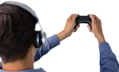 Cropped image of businessman playing video game