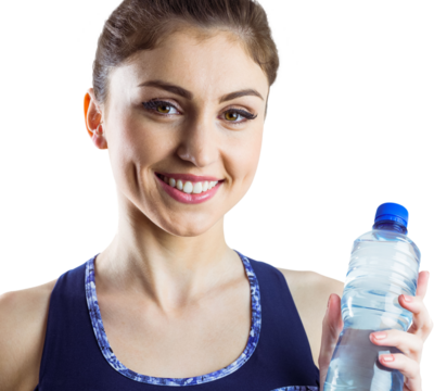 Fit brunette holding water bottle - Powered by Adobe