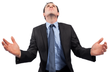 Businessman posing with arms out