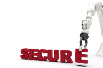 Graphic image of robotic arm arranging secure text